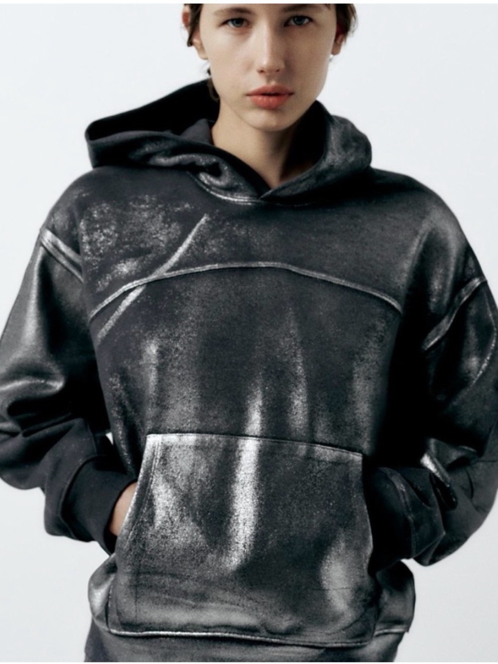 ZARA black metallic sweatshirt hoodie size medium